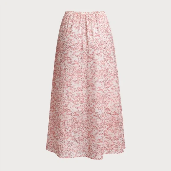 Rihoas Pink Floral Elastic Waist Flared Skirt - Picture 6 of 8
